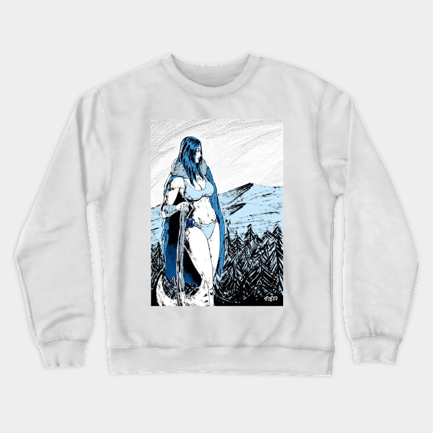 Axe Girl in blue Crewneck Sweatshirt by Pablo Romero Art